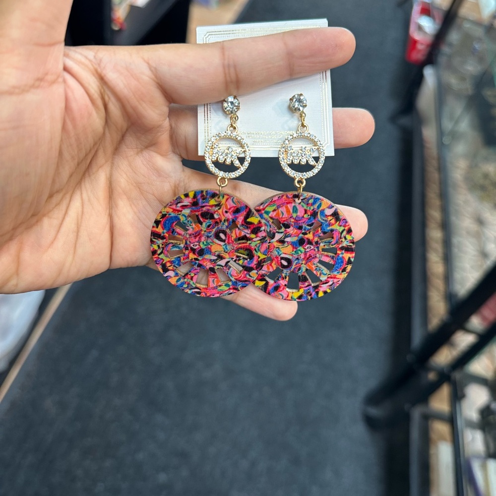Colorful Patterned Earrings with Gold Accents
